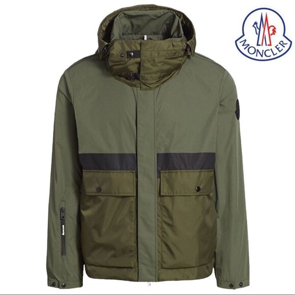 MONCLER **NWT** Carax Technical Hooded Windbreaker Jacket In Olive Green - Picture 1 of 15